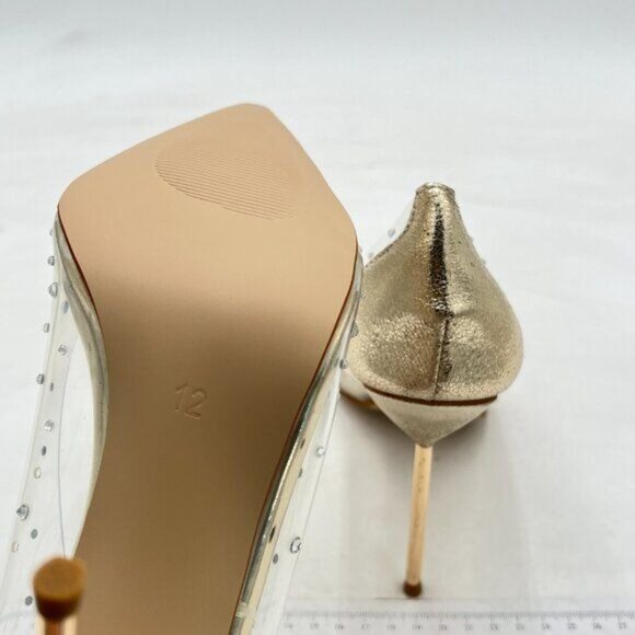 FSJ Gold Studded Pointed Toe Transparent Pumps High Heels Shoes - Picture 6 of 8